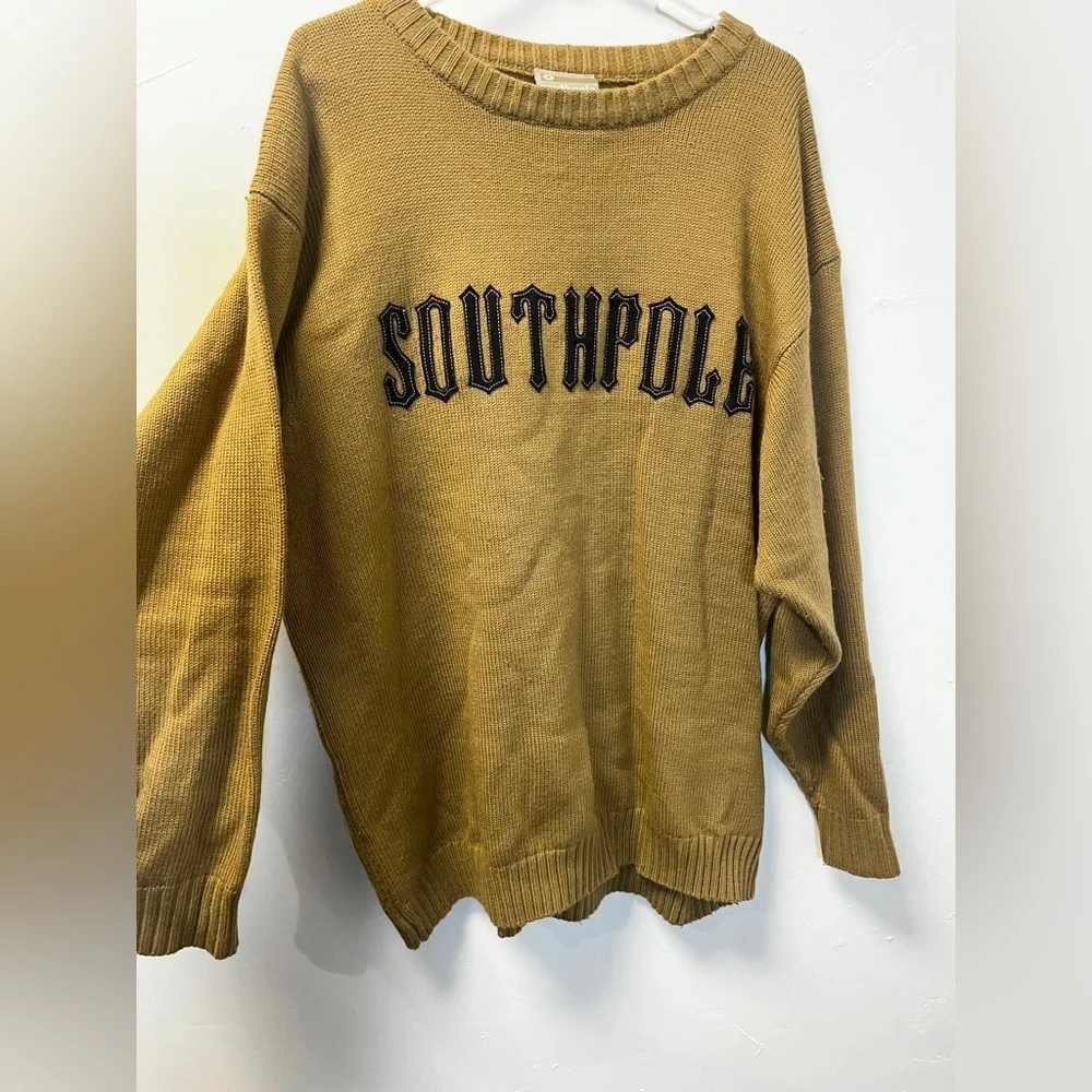 Y2K Southpole Big Logo Tan Brown Streetwear Crewneck Sweater Size XL